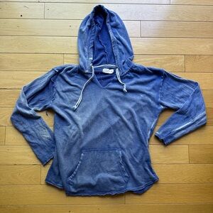 Ocean Drive distressed faded Blue Hooded Terry Pullover